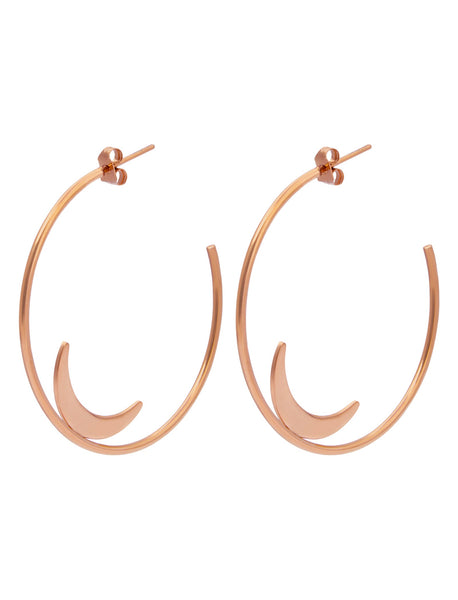 Crescent moon hoop earrings deals